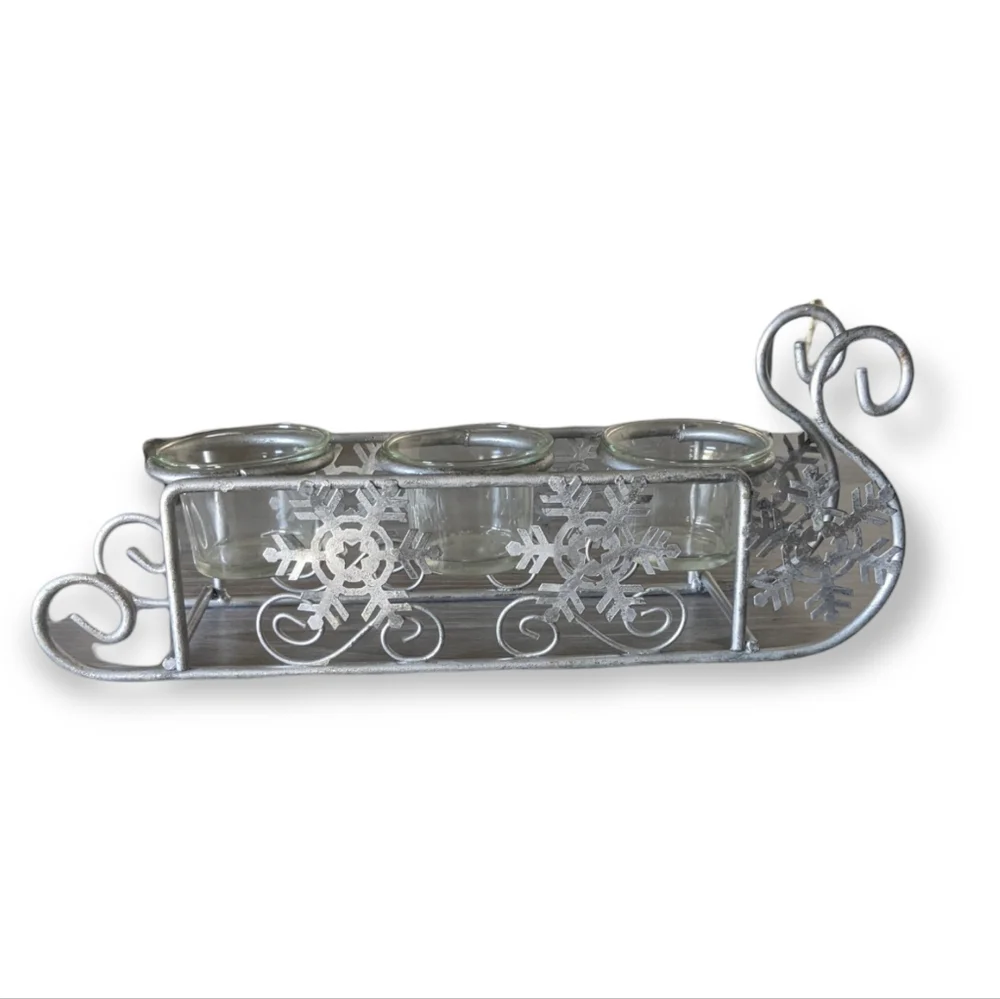 Sleigh Metal & Glass Candle Holder
